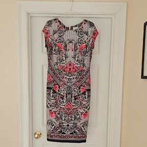 Beige by eci Pink and Black Ornate Midi Dress